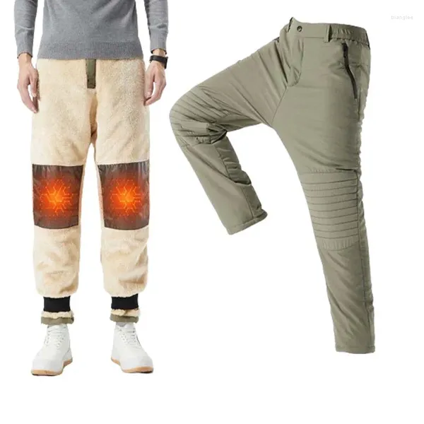 Calça masculina de lã de lã grossa de inverno grafeno de aquecimento de auto-aquecimento externo joelho acolchoado de joelho e vento de lambo