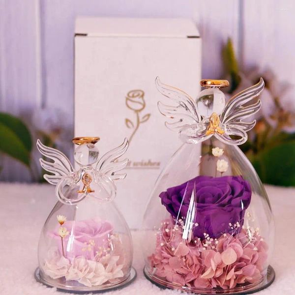 Flores decorativas Presentes de dia dos namorados preservados em rosas estatuetas de anjo para mulheres, mulher, esposa, casamento eterno r1i6