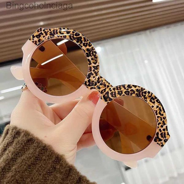 Óculos de sol mulheres redondos de leopardo fofo desenho animado de colorido duplo urso forma redonda de óculos de sol feminino de sol vintage UV400 Protection Classicl231225
