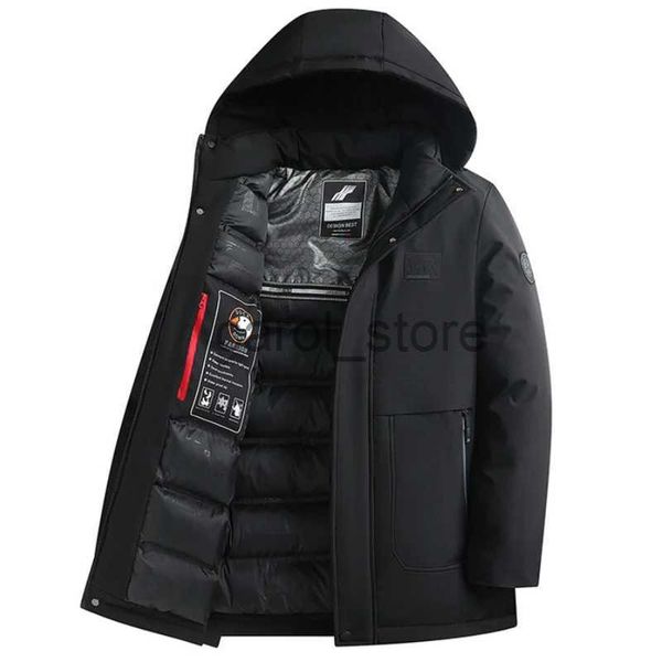 Herren-Daunenparkas, verdickte Baumwolljacke für Herren, Business-Freizeitmantel, abnehmbare Mütze, winddichte und warme Isolierung, Winterparkas J231225