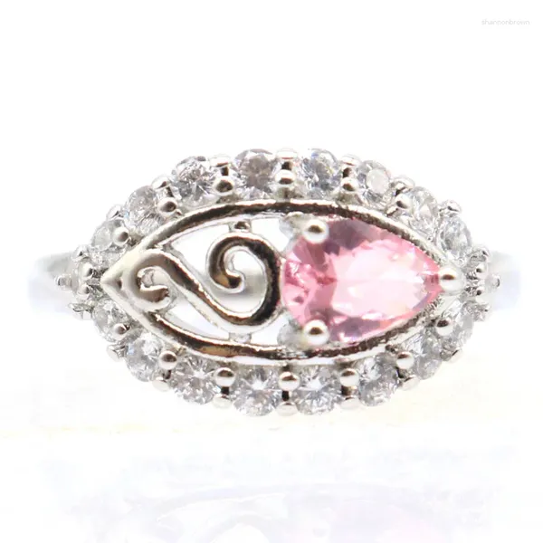 Clusterringe 19x11mm charmant hohl erzeugt rosa morganit weiße cz Frauen täglich Silber Großhandel