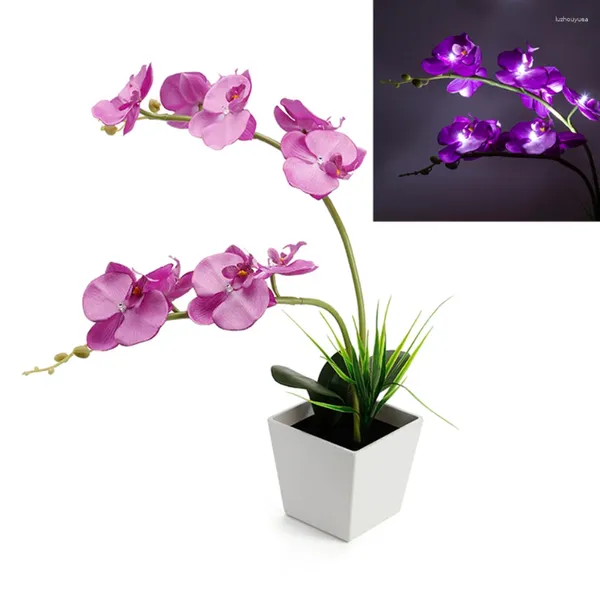 Fiori decorativi 9 LED LED Artificiale Flower Light Orchid Pentola Fuce Piante Luci Phalaenopsis