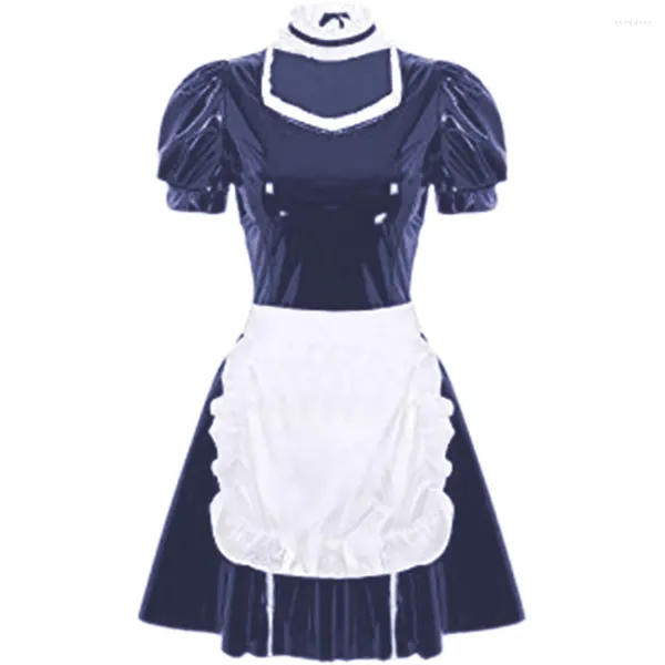 Sıradan elbiseler yaz kadınlar seksi pvc kısa kollu kılıf pileli a-line mini elbise anime sissy hizmetçisi fransız önlük lolita cosplay tatlı 7xl