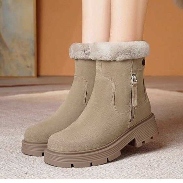 Короткие снежные ботинки для женщин в зимней новой модной плюшевой и толстой изоляции с высокой топ -кашемиром хлопчатобумажной туфли