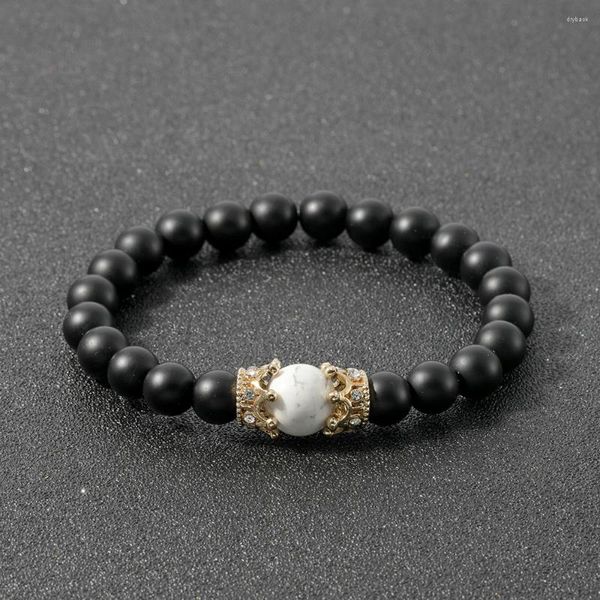 Strand oaite 8mm glassata agata nera bianca turchese Bracciale classico Meditazione yoga reiki per uomini donne