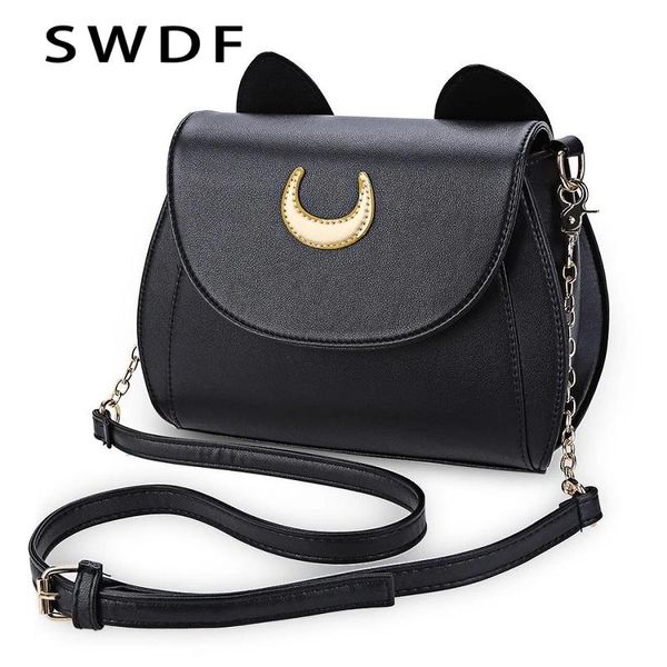 Borse SWDF Borsa da donna estiva Sailor Moon Borsa a tracolla a catena a forma di gatto Luna nera Borsa a tracolla piccola a tracolla da donna in pelle PU