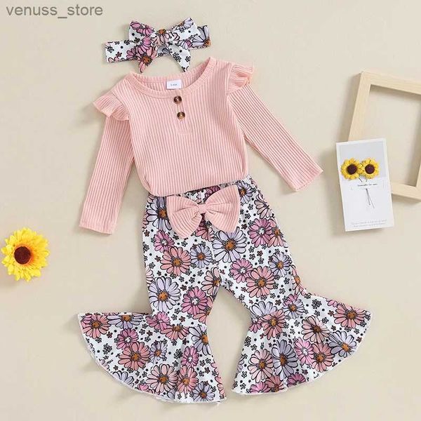 Set di abbigliamento 2023-10-19 lioraitiin 0-18m neonati bambina inverno vestiti invernali frill gomanper pantaloni svasati pantaloni a campana a campana sede