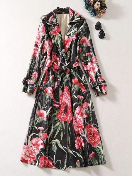 Giacche da donna Rossa Roosarosee Turno-Down Collar Manica lunga Elegante fantasia Fianta nera Florale Floral Lace-Up Outwear Autumn Inverno 2023 Women Coat