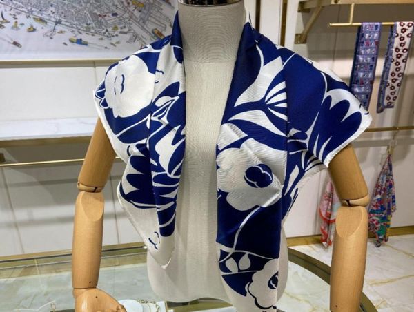 Moda versátil lenço quadrado real celadon flor cachecol design requintado meninas bandana popular marca acessórios presente casal fam6759350
