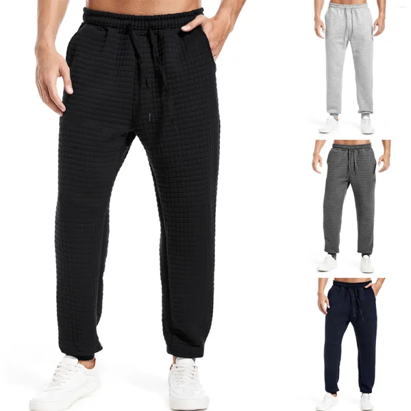 Calças masculinas em branco Waffle Sweat Men relaxado calça de moletom cinza de alta qualidade para corredor para corredor Hombre Pantalon