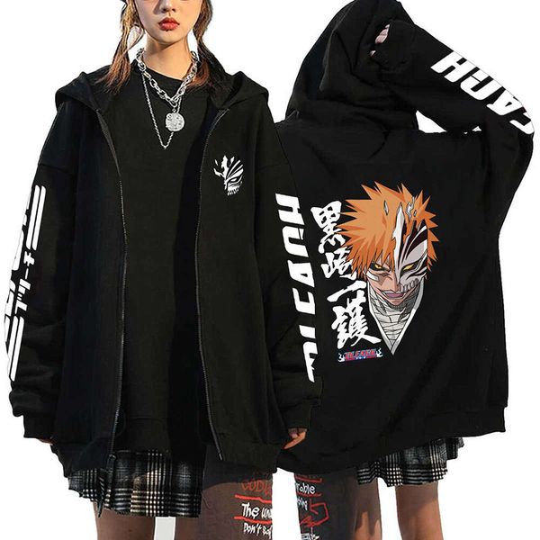 Anime Bleach Felpe Streetwear Y2K Felpe con cappuccio in pile sottile Uomo Donna Cerniera Giubbotti Giacca oversize casual Cappotti con cerniera