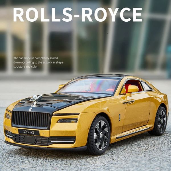 Моделирование 1 24 Масштаб Rolls Royce Spectre Модель автомобиля из сплава Звук Свет Коллективное литье Металлические игрушки Автомобили Мальчики Voiture Enfant 231225