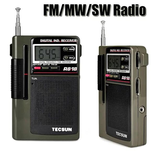 Connettori Radio portatile a banda intera Ricevitore radio Fm/mw/sw tascabile Sveglia con display digitale LCD Supporto per la riproduzione delle cuffie