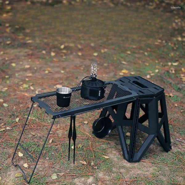 Camp Furniture Outdoor Multifunktionaler Klapptisch/Stuhl, seitlich hängendes Eisen-Lagerregal, japanischer Stil, Hocker, tragbarer Camping-Netztisch