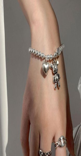 FOXANRY 925 Sterling Silber Armreif Armbänder für Frauen Perlenkette Zubehör Trend Vintage Einfach Niedlich Bär Anhänger Party Je4081569