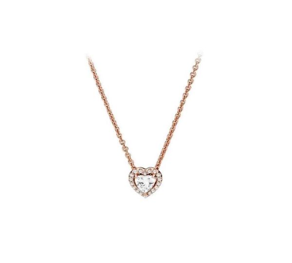 Collana con ciondolo a forma di cerchio con firma in argento sterling 925 in ORO ROSA 18 carati di alta qualità con scatola originale per catena a disco con diamante CZ da donna Jewerly7101835