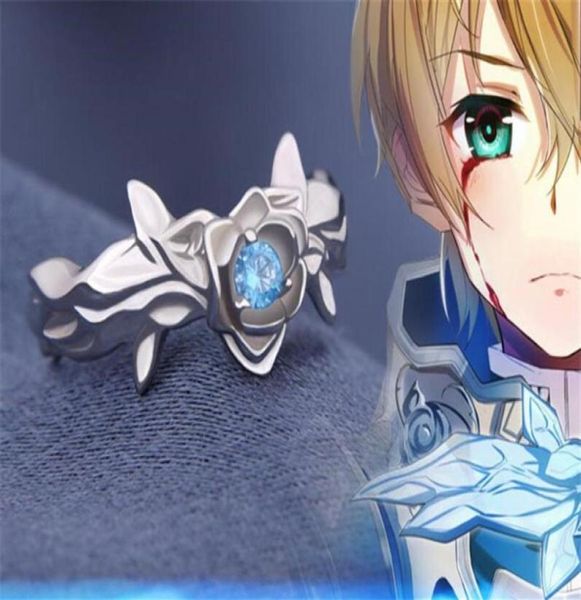 Anime karikatür alicizizasyon eugeo mavi gül yüzüğü S925 zirkon ayarlanabilir mücevher kılıç cadılar bayramı cosplay ring noel hediyesi252d4454549