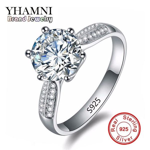 Yhamni Pure Solid Silver Rings Imposta Big 2 Carat Sona Cz Diamond Engagement Rings Real Silver Wedding Places for Women XR039256i