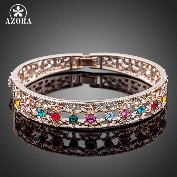 Pulseira AZORA Multicolor Crystal Gold Color Bangle Jóias Feitas com Cristais Austríacos Stellux Genuínos TB0026