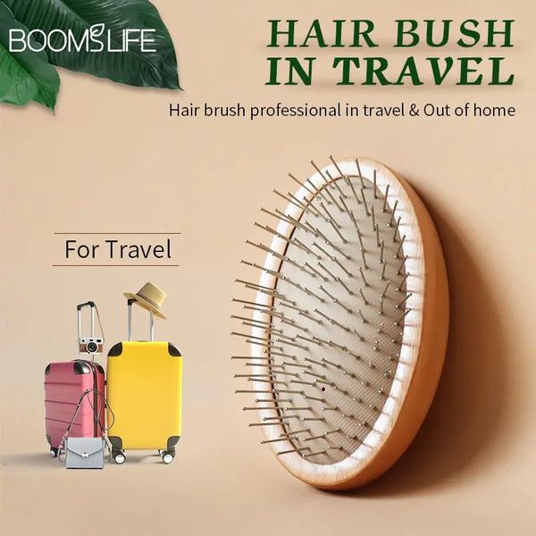 Brosse cheveux femme cabeça massagem escova de cabelo de aço mini bolso couro cabeludo escova de cabelo de madeira com agulha airbag pente de dente largo 231225