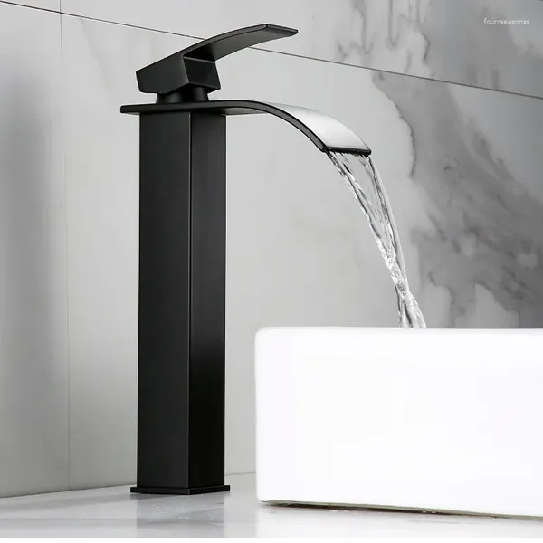 Waschbecken Wasserhähne Schwarz Luxus Waschtisch Ellbogen Wasserhahn Deck Mount Wasserfall Küchenmischer Tap Chrom und Kälte