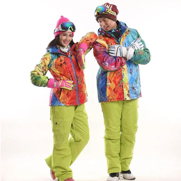 Jacken farbenfrohe Skianzug Snowboardjacken Frauen Ski Anzug Winter warmer atmungsaktives Verdickte Ski Jacken Skihosen Sportset W307