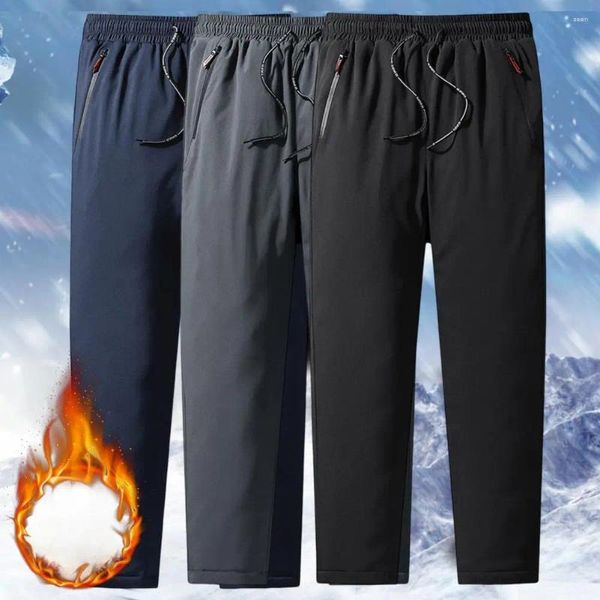 Herrenhosen Herren Hosen Winter lässige Baumwolle gepolstert winddichtem Folienstring Trendy Entspannte Passform zum Joggen