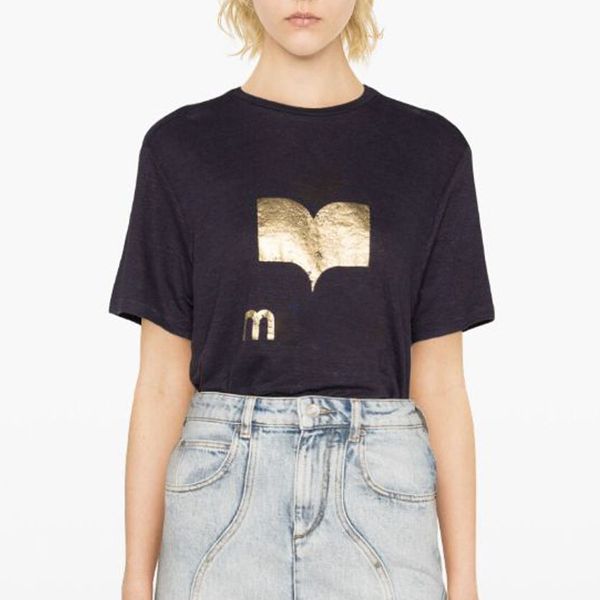24ss Isabel Marrant Kadın Tasarımcı Tshirt Yeni Moda Mektubu Altın Baskı T-Shirt Düz Tüp Sıradan Pullover Sports En İyi Kadın Beach Tees