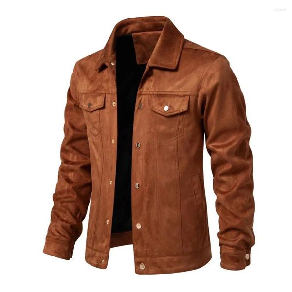 Jackets masculinos 2023 cores sólidas outono camurça de camurça de camurça de camisa de couro homem moda moda luxo casual colar