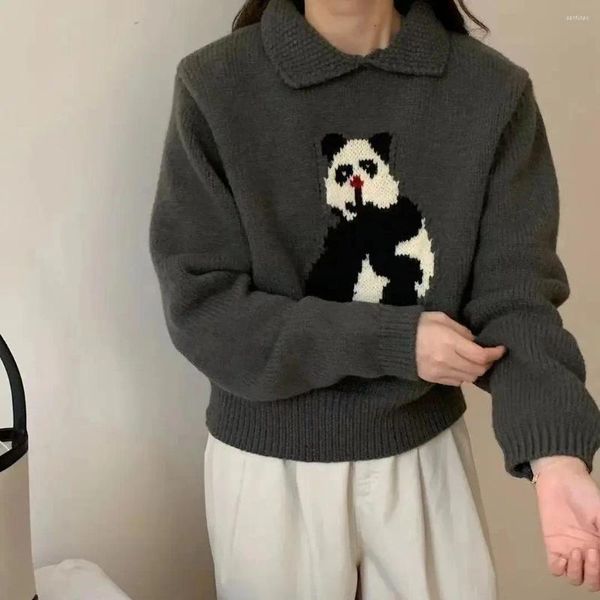 Maglioni femminili HSA HSA Cute Panda Panda Pullover Mita per donne Autumn e inverno fumetto Jacquard Soft Knit Jumpers Femme