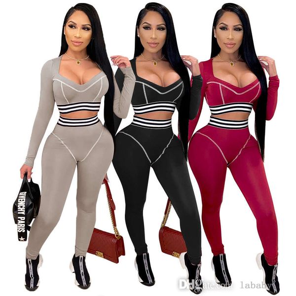 Tute da donna moda modalità set da due pezzi abbigliamento sexy a strisce a strisce a strisce lunghe a strisce lunghe e pantaloni set sportivi casual per abiti da donna