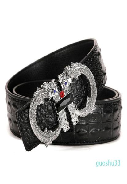 Cinture da uomo Cintura di design famoso di marca di lusso Cintura maschile di alta qualità in vera pelle da sposa Fibbia con drago in oro argento4617950