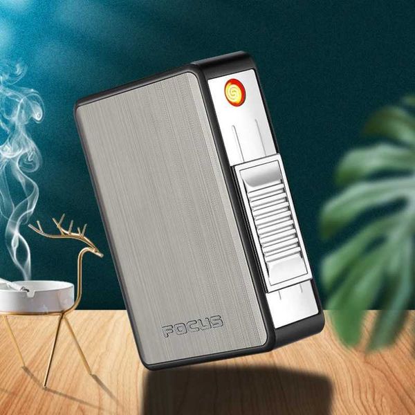 Caixas de cigarro pop up automáticas, caixa de armazenamento de cigarro à prova d'água com carregamento usb, isqueiro de plástico para tabaco