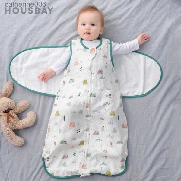 Schlafsäcke Baby Schlafsack Tragbare Decke Neugeborenen Swaddle Wrap Sack Gaze Bambus Baumwolle Frühling 1Tog Schlafsack Wickeln Windel 0-24ML231225