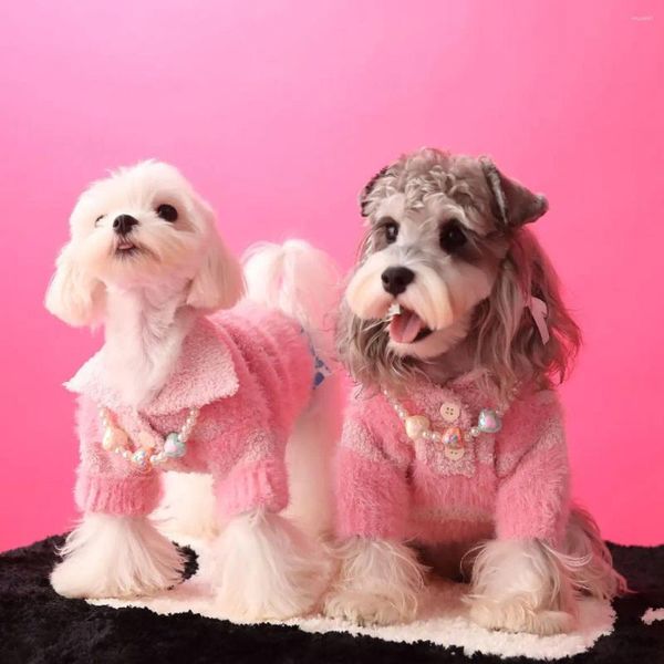 Köpek Kıyafet Kış Kedi Giysileri Sevimli Sıcak Nakış Çizelgesi Pembe Sweater için Pembe Sweater Evcil Hayvan Giysisi Ceket Örgü Tığ işi XS-2XL