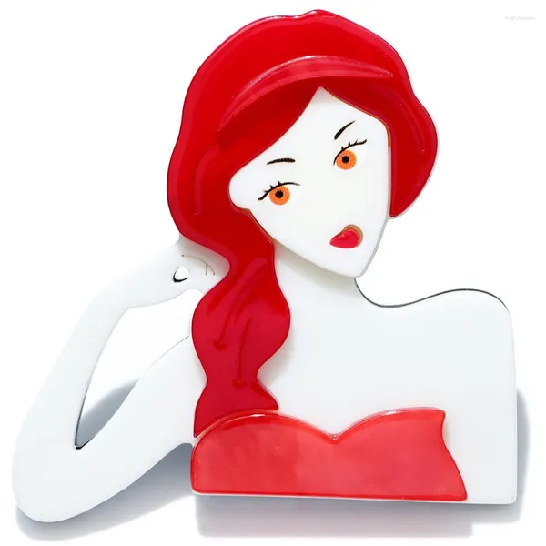 Broches Design desenho animado Cabelo comprido figura figura pinos de broche de acrílico para mulheres Citches de lapela Decorações de festas jóias