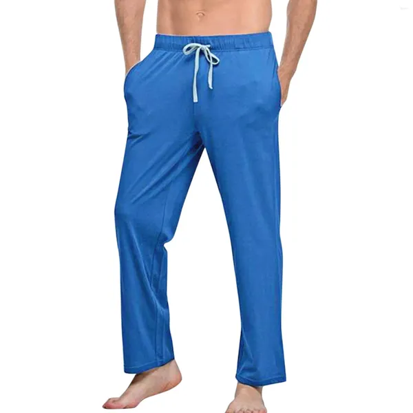 Calça masculina diariamente calça casual calça caseira de cor sólida cor solta de alcunco de bolso da cintura média