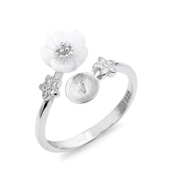 Impostazioni per anello fiore Conchiglia bianca Argento sterling 925 Stella Zircone Anello perla fai da te Montaggio 5 pezzi8223762