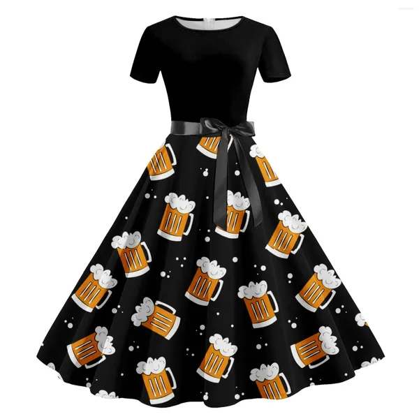 Повседневные платья, винтажное 50-60-е годы, коктейльное платье в стиле рокабилли с принтом медведя, женское трапециевидное платье с коротким рукавом и большим расклешенным платьем для вечеринок, Vestidos