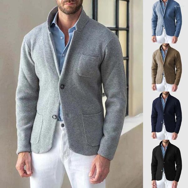 Sweaters masculinos Mens Casual Jacket England Style com Stand Collar Fleece sentindo figura de figura perfeitamente inteligente casaco para homens