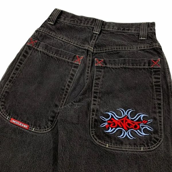 JNCO Jeans Harajuku Hip Hop Retro Carta Gráfico Bordado Baggy Denim Calças Homens Mulheres Goth Calças Largas Y2K Streetwear 231225