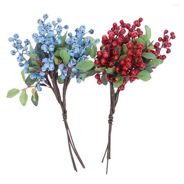 Flores decorativas 10pcs picaretas de mirtilo artificial Berry floral folhas verdes Buquês