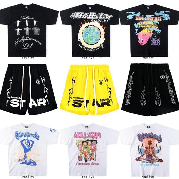 Hellstar gömlek tasarımcısı grafik tee şort erkekler kadın tişört pantolon rapçi gri ağır zanaat unisex kısa kollu pantolon üst cadde retro cehennem yıldız tişört