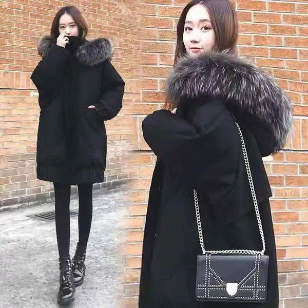 Giacche Abbigliamento premaman Autunno Inverno Donna Cappotto nero Elegante giacca femminile spessa e calda in cotone Veet Casual per ragazze Streetwear