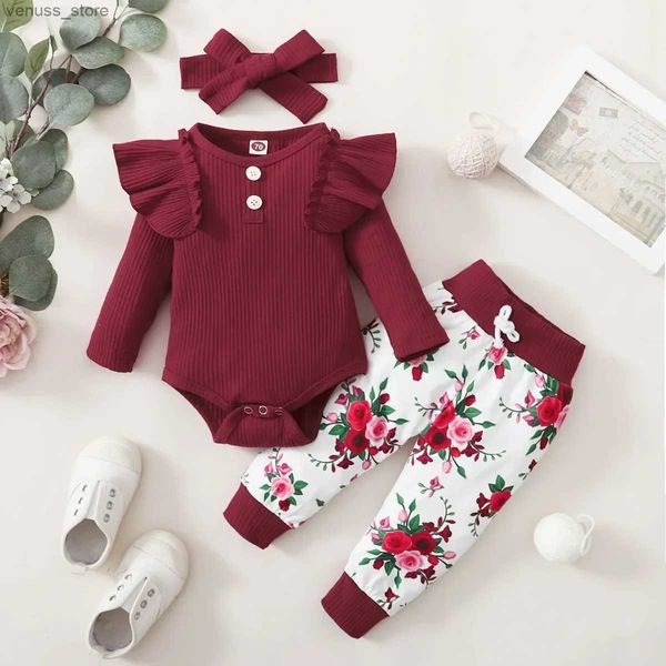 Roupas de roupas 3pcs recém -nascidos roupas de menina 3 meses roupas de bebê roupas de menina de menina de menina de bebê + calça de arco para crianças roupas de criança 6m
