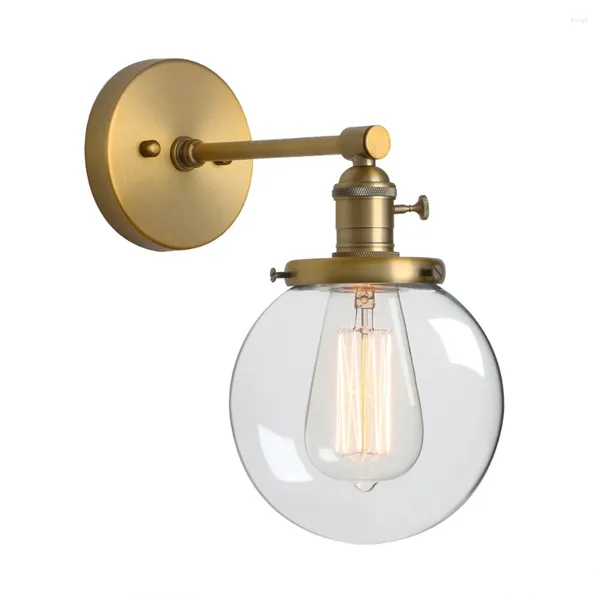 Lampada a parete Phansthy Industrial Light Globe Sconce con baldacchino in vetro trasparente da 5,9 pollici (nero)