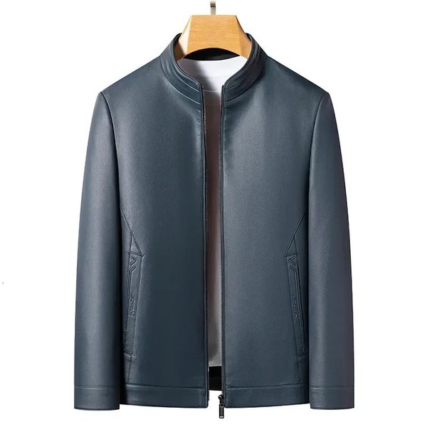 Giacca in pelle da uomo Ecologica di alta qualità Modelli autunnali Colletto alla coreana Naturale Maschile Alla moda Gioventù Biker Abbigliamento uomo 231225