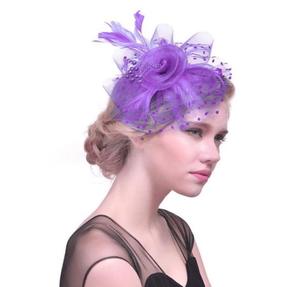 Cappelli a tesa larga S Net Feather Flower Hat Cocktail Party Copricapo Fascinator per ragazze e donne4865213
