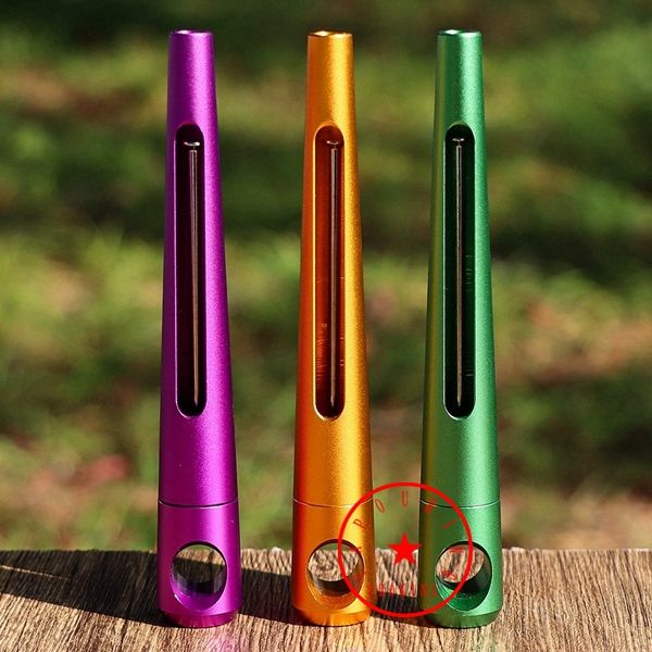 COOL Fumar Colorido Liga de Alumínio Cone Chifre Erva Seca Tabaco Preroll Rolo Cigarro Enchimento de Charuto Fácil Fabricante Produtor Portátil Tubo de Caneta de Observação Visual