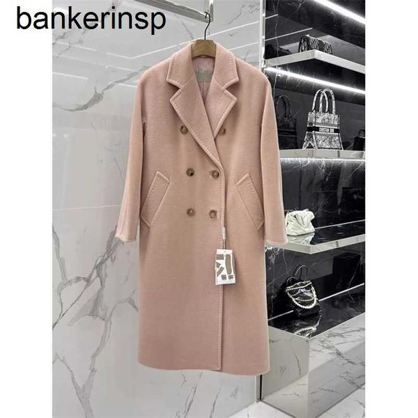 Top Cappotto di lusso Maxmaras 101801 Cappotto in pura lana Cappotto classico in cashmere doppio petto rosa fumo Vestibilità slim e capispalla lunghi ispessitiRF74